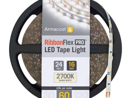 RibbonFlex Pro 24V White LED Strip Light Tape 60 LED m, 16ft or 32 ft, 2700K, 3000K, or 4000K Supply