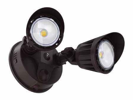 2 Head LED Dimmable Security Light, 1900 Lumens, 20 watt, 120V, CCT Selectable, Bronze or White Finish Discount