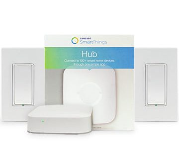 STKIT-2DS bundle includes the Samsung SmartThings Hub, Leviton DZ6HD Z-Wave Universal Dimmer, and Leviton DZ15S Z-Wave Switch Online now