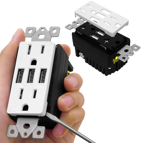 5.8A USB Three Type A Wall Outlet Charger  with 15A Tamper-Resistant Receptacle Online Sale